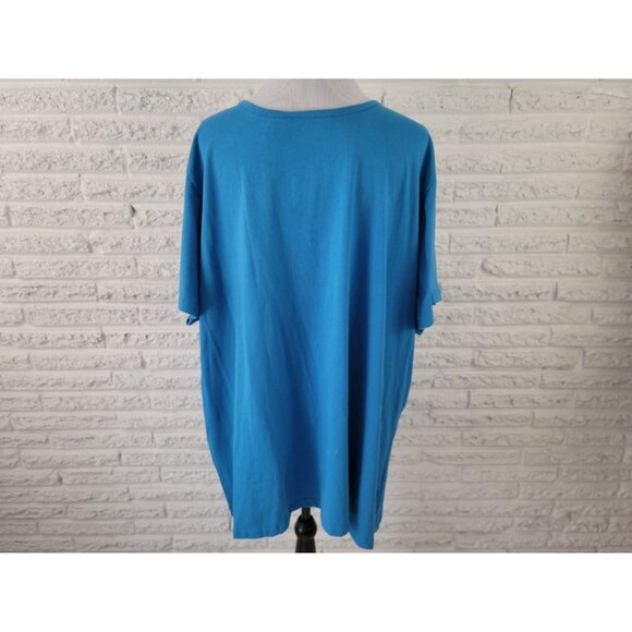 Roamans Women Top 4X Plus Short Sleeve Pullover Blue Cotton Deco Buttons BLU136E - Picture 5 of 7